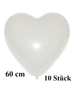 Große Herzluftballons, weiß, 10 Stück