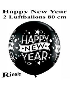 Riesengroße Luftballons zu Silvester und Neujahr, Happy New Year, schwarz, 1 Stück