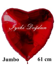 Großer Herzluftballon in Rot, 61 cm "Iyiki Doğdun"