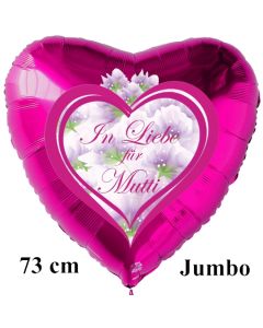 In Liebe für Mutti. Luftballon in Herzform aus Folie, pinkfarben, mit Helium zum Muttertag