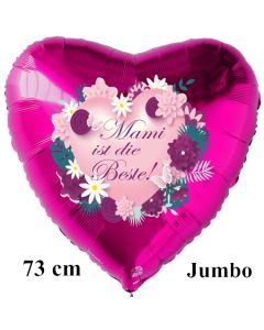 Mami ist die Beste! Großer Luftballon in Herzform aus Folie, pinkfarben, ohne Helium zum Muttertag