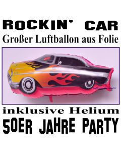 Großer Luftballon aus Folie mit Ballongas, 50er Jahre Party, Rockin' Car