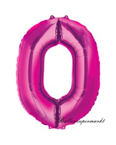 Zahl 0, Pink, Luftballon aus Folie, 100 cm