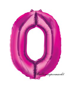 ahlendekoration Zahl 0, Pink, Null, Großer Luftballon aus Folie, 1 Meter hoch, Folienballon Dekozahl
