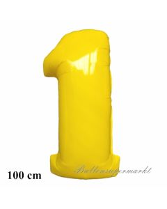 Zahl 1, Gelb, Luftballon aus Folie, 100 cm