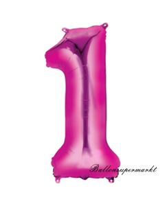 Zahl 1, Pink, Luftballon aus Folie, 100 cm