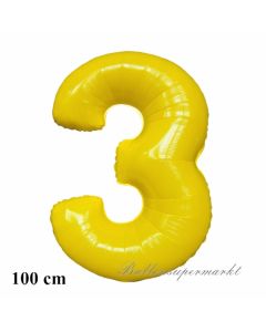 1 Meter großer Luftballon Zahl 3 gelb
