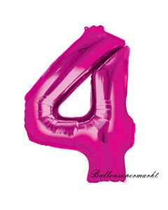 Zahl 4, Pink, Luftballon aus Folie, 100 cm