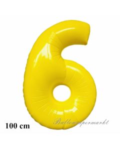 Zahl 6 großer Luftballon Gelb