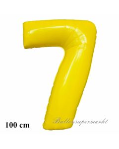 Zahl 7 Gelb, großer Luftballon aus Folie mit Helium