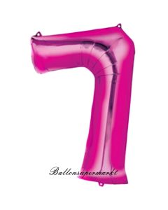 Zahl 7, Pink, Luftballon aus Folie, 100 cm