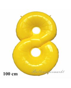 Zahl 8 Gelb, großer Luftballon aus Folie