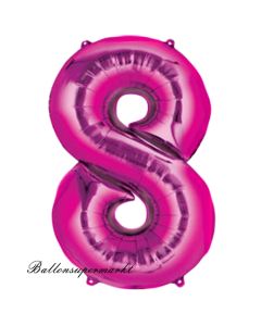 Zahl 8, Pink, Luftballon aus Folie, 100 cm