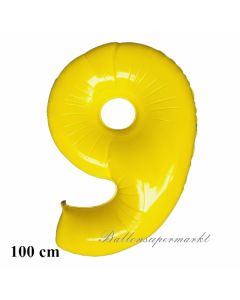 Zahl 9 Gelb, großer Luftballon aus Folie