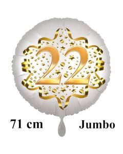 Großer Zahl 22 Luftballon aus Folie zum 22. Geburtstag, 71 cm, Weiß/Gold, heliumgefüllt