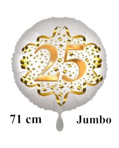 Großer Zahl 25 Luftballon aus Folie zum 25. Geburtstag, 71 cm, Weiß/Gold, heliumgefüllt