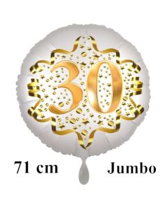 Großer Zahl 30 Luftballon aus Folie zum 30. Geburtstag, 71 cm, Weiß/Gold, heliumgefüllt