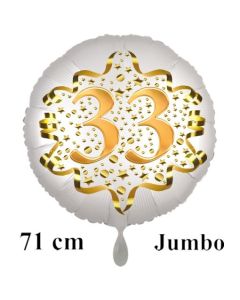 Großer Zahl 33 Luftballon aus Folie zum 33. Geburtstag, 71 cm, Weiß/Gold, heliumgefüllt