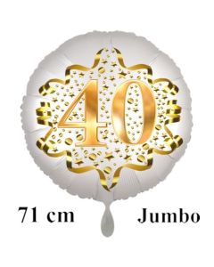 Großer Zahl 40 Luftballon aus Folie zum 40. Geburtstag, 71 cm, Weiß/Gold, heliumgefüllt