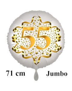 Großer Zahl 55 Luftballon aus Folie zum 55. Geburtstag, 71 cm, Weiß/Gold, heliumgefüllt