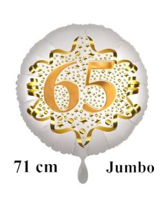 Großer Zahl 65 Luftballon aus Folie zum 65. Geburtstag, 71 cm, Weiß/Gold, heliumgefüllt