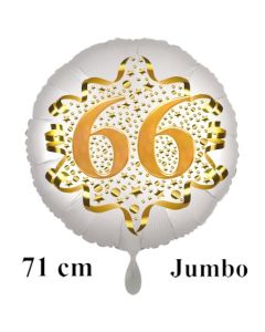 Großer Zahl 66 Luftballon aus Folie zum 66. Geburtstag, 71 cm, Weiß/Gold, heliumgefüllt