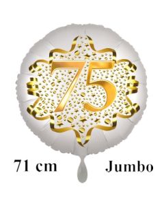 Großer Zahl 75 Luftballon aus Folie zum 75. Geburtstag, 71 cm, Weiß/Gold, heliumgefüllt