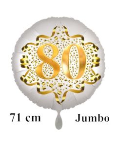 Großer Zahl 80 Luftballon aus Folie zum 80. Geburtstag, 71 cm, Weiß/Gold, heliumgefüllt