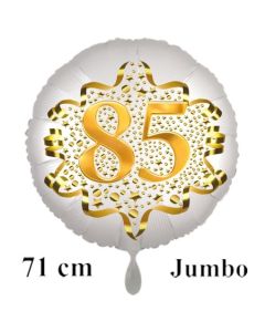 Großer Zahl 80 Luftballon aus Folie zum 85. Geburtstag, 71 cm, Weiß/Gold, heliumgefüllt