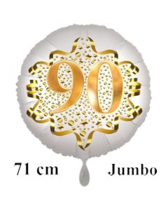 Großer Zahl 90 Luftballon aus Folie zum 90. Geburtstag, 71 cm, Weiß/Gold, heliumgefüllt