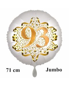 Großer Zahl 93 Luftballon aus Folie zum 93. Geburtstag, 71 cm, Weiß/Gold, heliumgefüllt