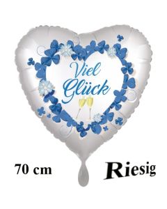 Silvester Herzluftballon: Viel Glück. Satin de Luxe, weiß, 70 cm