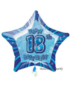 Luftballon aus Folie zum 18. Geburtstag, Happy 18TH Birthday, Prismatik Sternballon 50 cm