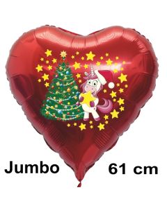 Weihnachtsballon Einhorn mit Weihnachtsbaum, rotes grosses Herz inklusive Ballongas