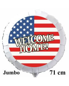 Großer Welcome Home USA Luftballon aus Folie, 71 cm Rundballon mit Helium-Ballongas