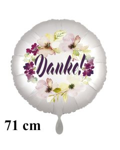 Danke. Rundluftballon aus Folie, satin-weiß-flowers, 71 cm