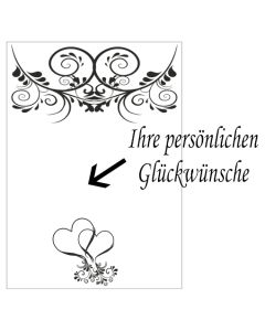 Grußkarte mit florale Ornamenten und Herzen zur Hochzeit