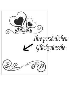 Grußkarte mit Herzen und Ornamente zur Hochzeit