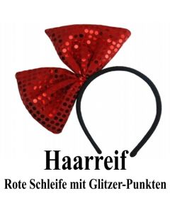 Haarreif mit roter Schleife und Glitzer-Punkten, zu Hen Night, Hen Party und Junggesellinnenabschied