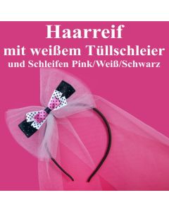 Haarreife mit Tüllschleier und Schleifen Pink-Weiß-Schwarz