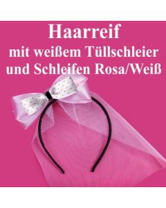 Haarreife mit Tüllschleier und Schleifen Rosa-Weiß