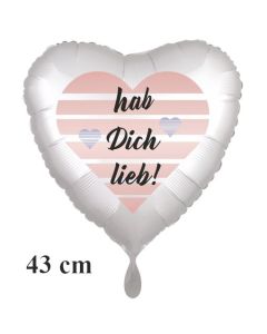 Hab Dich lieb! Herzluftballon aus Folie, 43 cm, satinweiss, ohne Helium