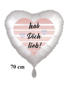 Hab Dich lieb! Herzluftballon aus Folie, 70 cm, satinweiss, ohne Helium