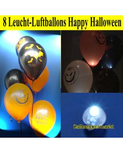 Halloween Party Set, 8 LED Leucht-Luftballons Happy Halloween