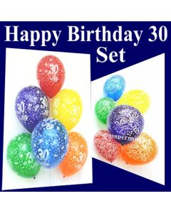 zum 30. Geburtstag, Set aus Happy Birthday und Zahlen-Luftballons mit Heliumflasche, Geburtstagsdekoration