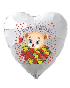 Happy Birthday Bärchen Luftballon mit Blumen