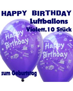 Happy Birthday Motiv Luftballons, Latexballons zum Geburtstag, 10 Stück, Violett