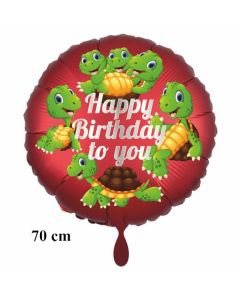 Happy Birthday to you, großer satinroter Luftballon mit Schildkröten zum Kindergeburtstag mit Helium