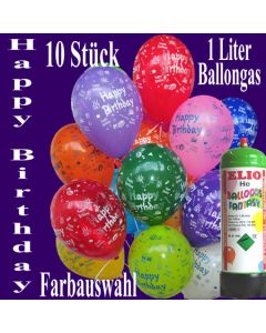 Happy Birthday Luftballons, Dekoration zum Geburtstag mit 1 Liter Ballongas, bunte Farbauswahl