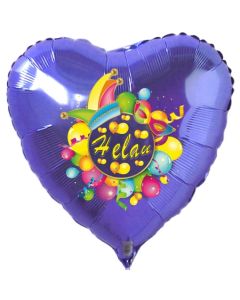 Helau, Luftballon aus Folie, Folienballon mit Ballongas, Herzballon blau zu Karneval